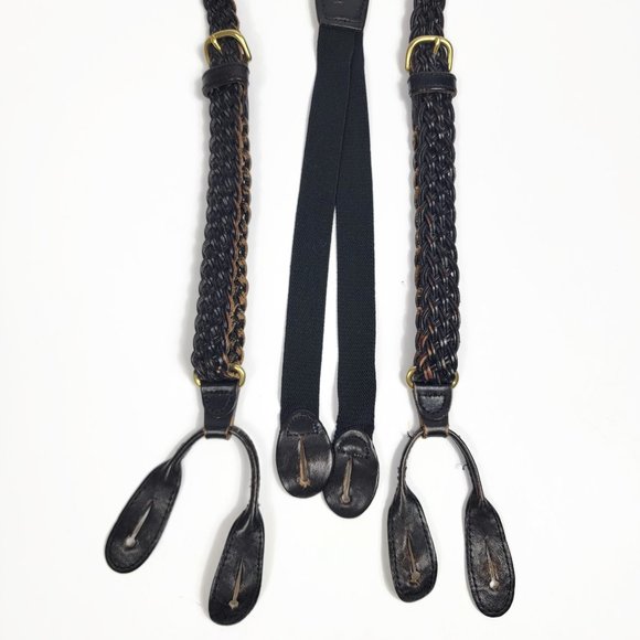 Martin Dingman Braided Leather Button Suspenders Black Very Nice Condition - Picture 1 of 14